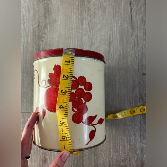 Vtg Retro MCM Nesting Metal Canisters Fruit Grapes Flower biege yellow Set Of 3 - Picture 4 of 11